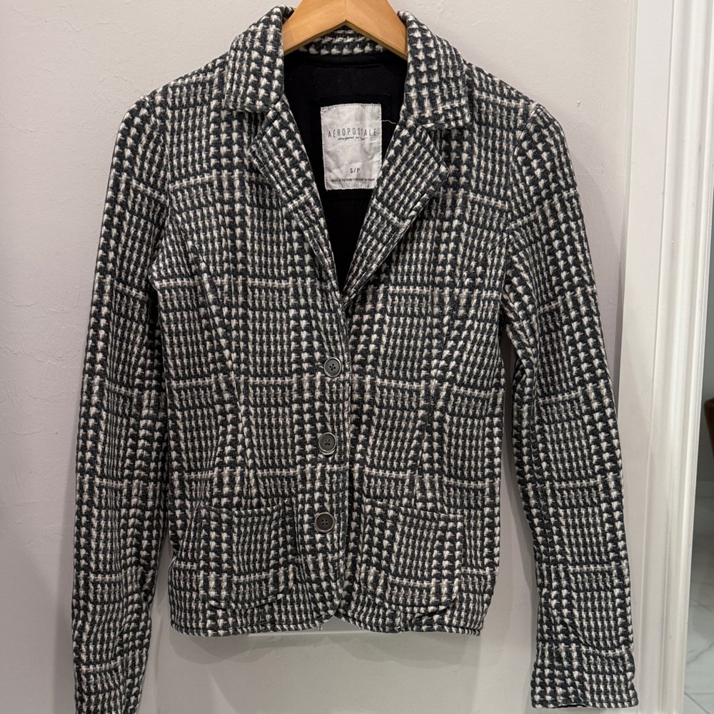 Aeropostale Women's Black and White Checkered Blazer